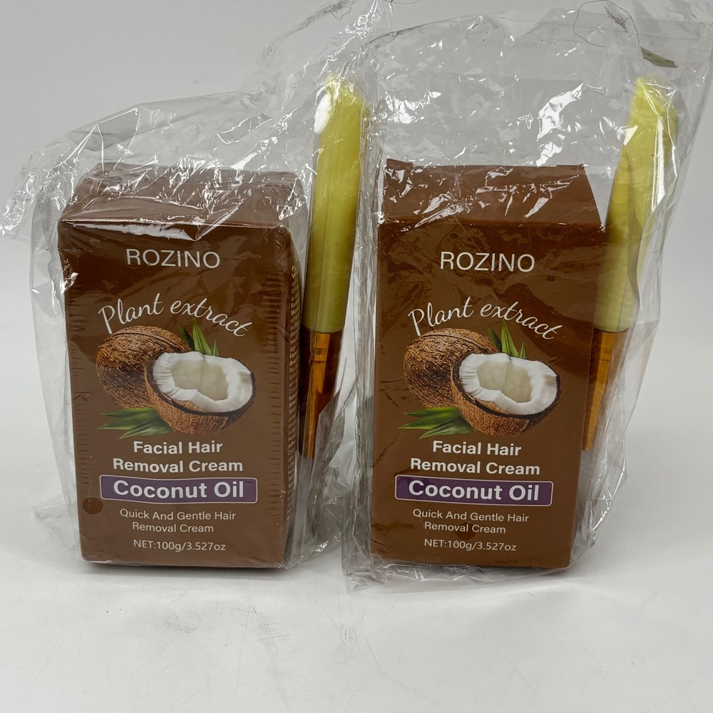 2PK Rozino Facial Hair Removal Cream Coconut Oil Plant Extract 100g with Brushes